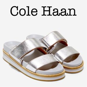 Cole Haan Grand Silver Metallic Leather Comfort Slide Sandals Size 7 1/2